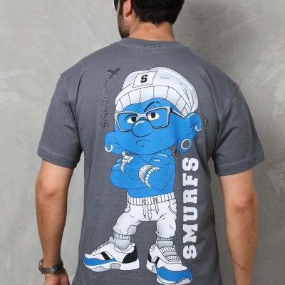 Erkek Kısa Kol Yazlık Tişört Bisiklet Yaka Baskılı Oversize T-Shirt - Füme Erkek Kısa Kol Yazlık Tişört Bisiklet Yaka Baskılı Oversize T-Shirt - Füme