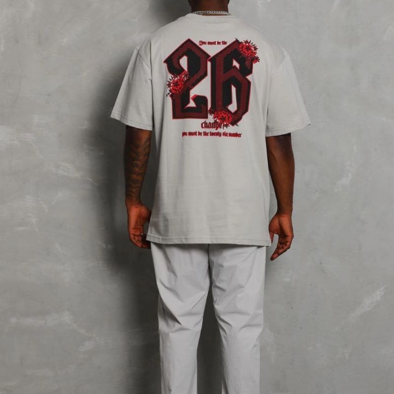 Erkek Kısa Kol Yazlık Tişört Bisiklet Yaka Baskılı Oversize T-Shirt - Gri Erkek Kısa Kol Yazlık Tişört Bisiklet Yaka Baskılı Oversize T-Shirt - Gri