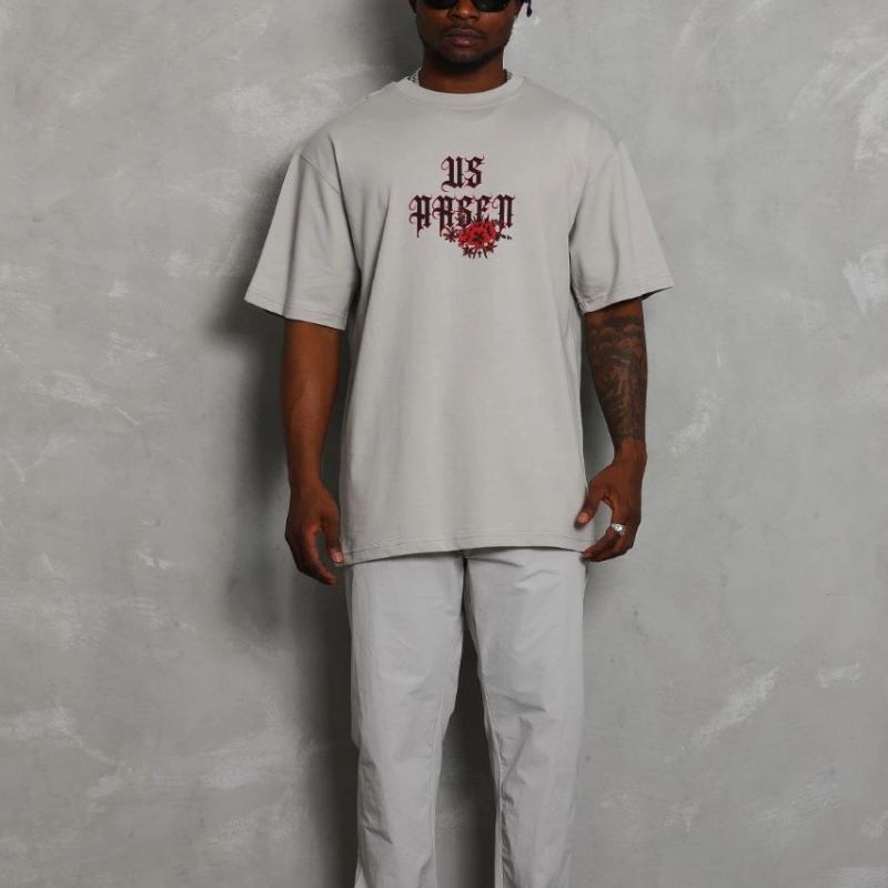 Erkek Kısa Kol Yazlık Tişört Bisiklet Yaka Baskılı Oversize T-Shirt - Gri Erkek Kısa Kol Yazlık Tişört Bisiklet Yaka Baskılı Oversize T-Shirt - Gri