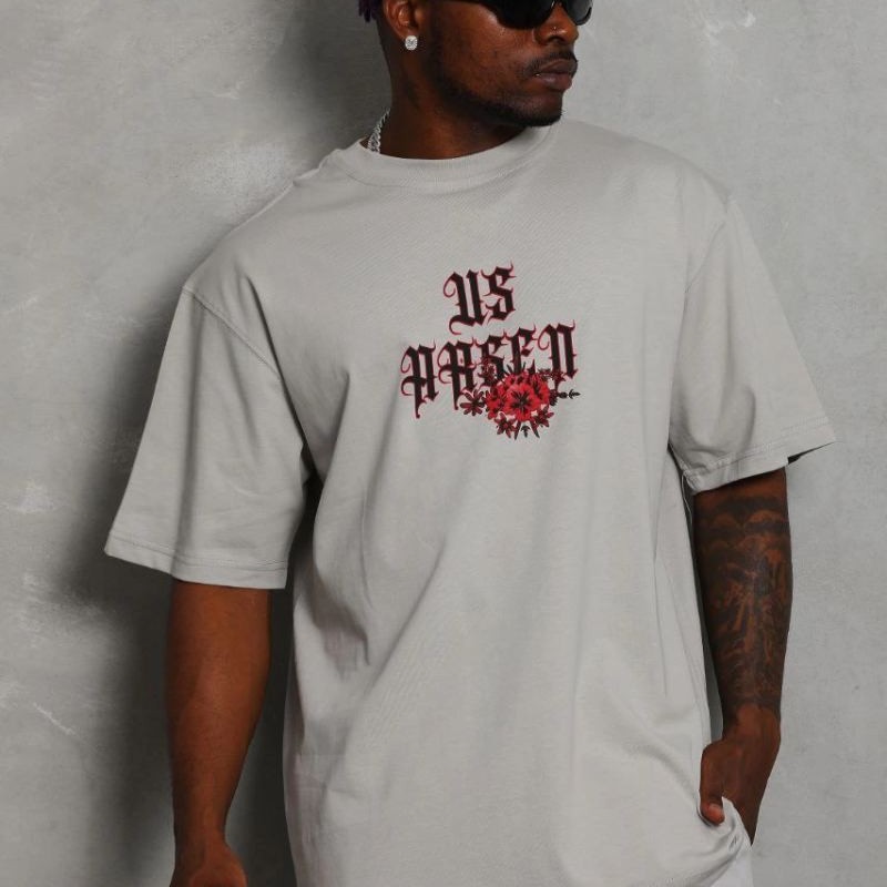 Erkek Kısa Kol Yazlık Tişört Bisiklet Yaka Baskılı Oversize T-Shirt - Gri Erkek Kısa Kol Yazlık Tişört Bisiklet Yaka Baskılı Oversize T-Shirt - Gri