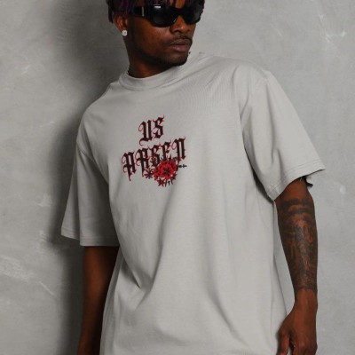 Erkek Kısa Kol Yazlık Tişört Bisiklet Yaka Baskılı Oversize T-Shirt - Gri Erkek Kısa Kol Yazlık Tişört Bisiklet Yaka Baskılı Oversize T-Shirt - Gri
