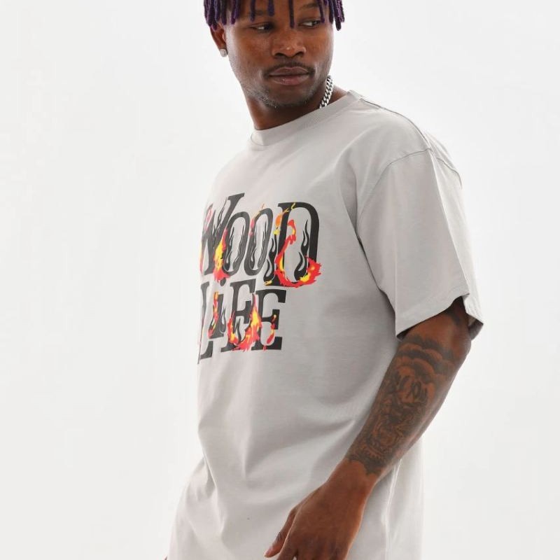 Erkek Kısa Kol Yazlık Tişört Bisiklet Yaka Baskılı Oversize T-Shirt - Gri Erkek Kısa Kol Yazlık Tişört Bisiklet Yaka Baskılı Oversize T-Shirt - Gri