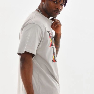 Erkek Kısa Kol Yazlık Tişört Bisiklet Yaka Baskılı Oversize T-Shirt - Gri Erkek Kısa Kol Yazlık Tişört Bisiklet Yaka Baskılı Oversize T-Shirt - Gri