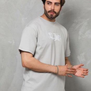 Erkek Kısa Kol Yazlık Tişört Bisiklet Yaka Baskılı Oversize T-Shirt - Gri Erkek Kısa Kol Yazlık Tişört Bisiklet Yaka Baskılı Oversize T-Shirt - Gri