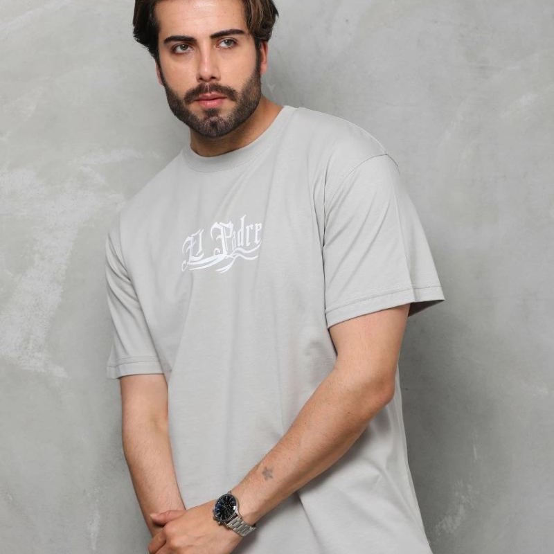 Erkek Kısa Kol Yazlık Tişört Bisiklet Yaka Baskılı Oversize T-Shirt - Gri Erkek Kısa Kol Yazlık Tişört Bisiklet Yaka Baskılı Oversize T-Shirt - Gri