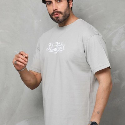 Erkek Kısa Kol Yazlık Tişört Bisiklet Yaka Baskılı Oversize T-Shirt - Gri Erkek Kısa Kol Yazlık Tişört Bisiklet Yaka Baskılı Oversize T-Shirt - Gri