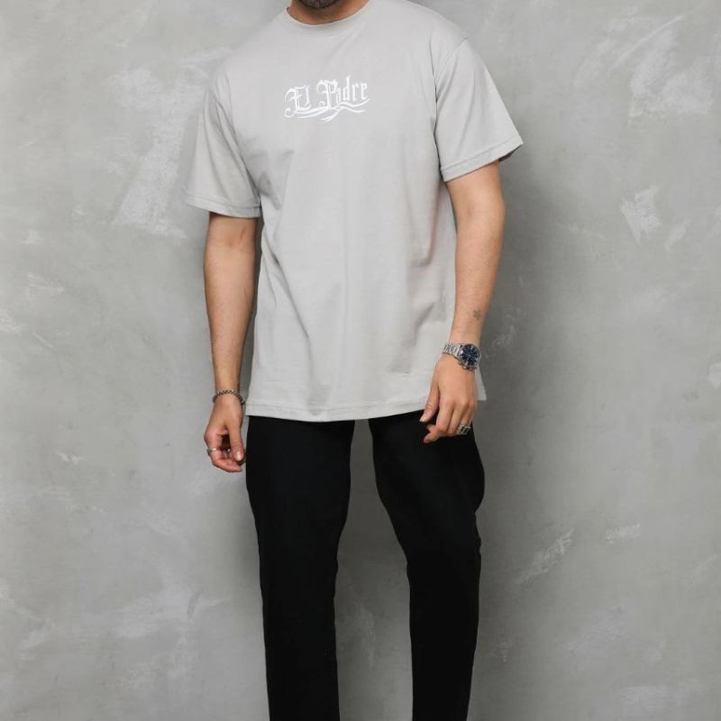 Erkek Kısa Kol Yazlık Tişört Bisiklet Yaka Baskılı Oversize T-Shirt - Gri Erkek Kısa Kol Yazlık Tişört Bisiklet Yaka Baskılı Oversize T-Shirt - Gri