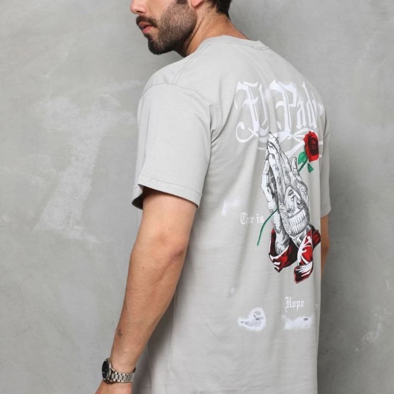 Erkek Kısa Kol Yazlık Tişört Bisiklet Yaka Baskılı Oversize T-Shirt - Gri Erkek Kısa Kol Yazlık Tişört Bisiklet Yaka Baskılı Oversize T-Shirt - Gri