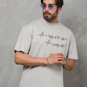 Erkek Kısa Kol Yazlık Tişört Bisiklet Yaka Baskılı Oversize T-Shirt - Gri Erkek Kısa Kol Yazlık Tişört Bisiklet Yaka Baskılı Oversize T-Shirt - Gri