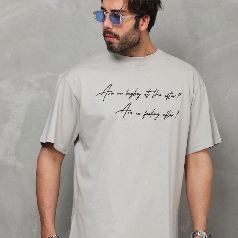 Erkek Kısa Kol Yazlık Tişört Bisiklet Yaka Baskılı Oversize T-Shirt - Gri Erkek Kısa Kol Yazlık Tişört Bisiklet Yaka Baskılı Oversize T-Shirt - Gri