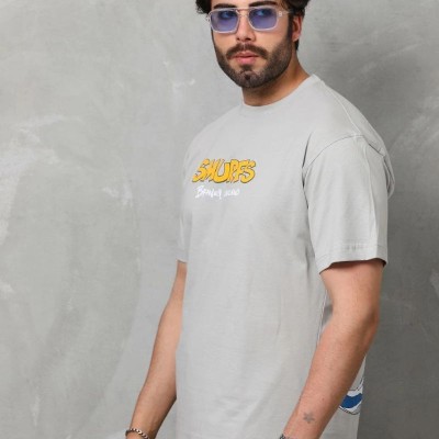 Erkek Kısa Kol Yazlık Tişört Bisiklet Yaka Baskılı Oversize T-Shirt - Gri Erkek Kısa Kol Yazlık Tişört Bisiklet Yaka Baskılı Oversize T-Shirt - Gri