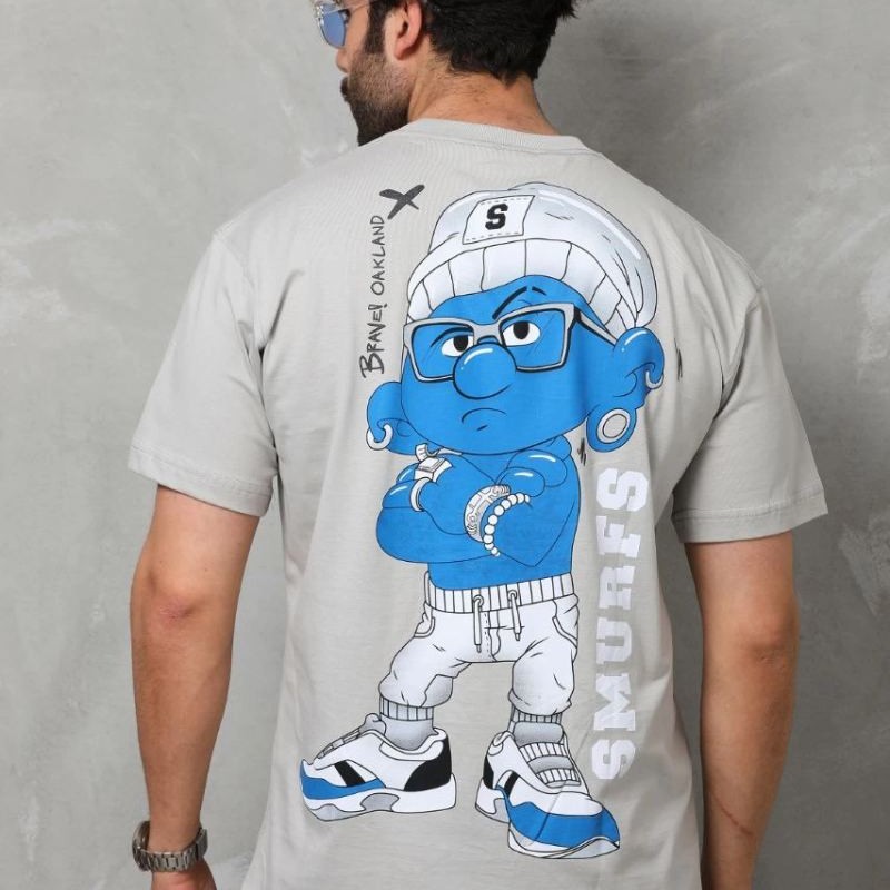 Erkek Kısa Kol Yazlık Tişört Bisiklet Yaka Baskılı Oversize T-Shirt - Gri Erkek Kısa Kol Yazlık Tişört Bisiklet Yaka Baskılı Oversize T-Shirt - Gri