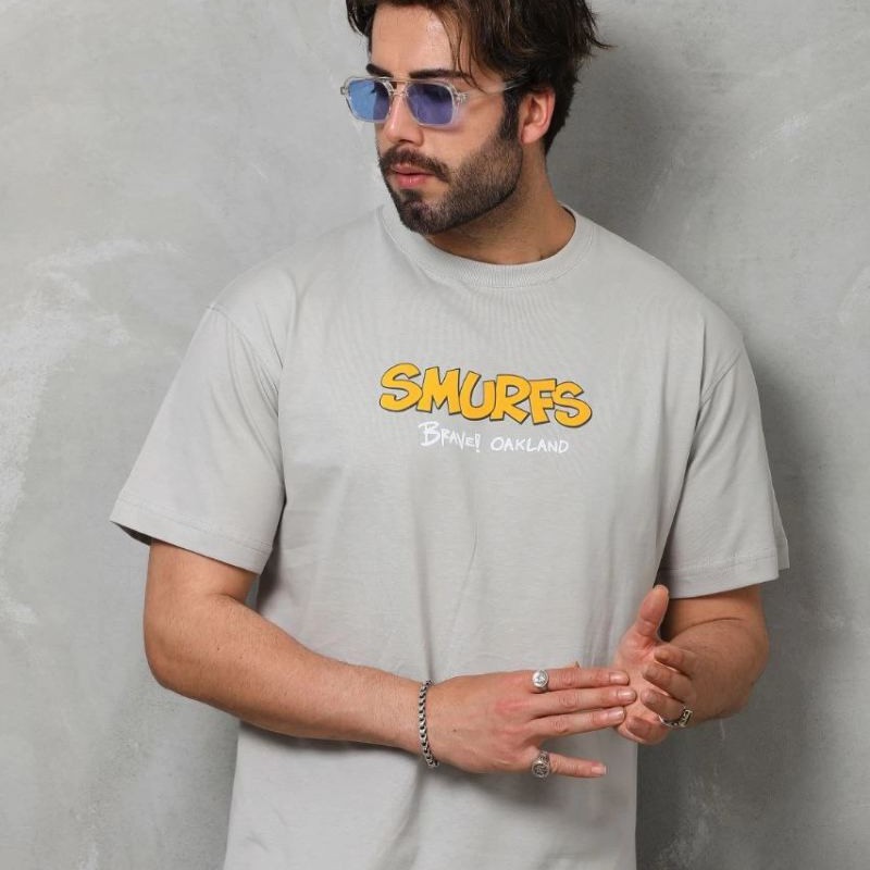 Erkek Kısa Kol Yazlık Tişört Bisiklet Yaka Baskılı Oversize T-Shirt - Gri Erkek Kısa Kol Yazlık Tişört Bisiklet Yaka Baskılı Oversize T-Shirt - Gri