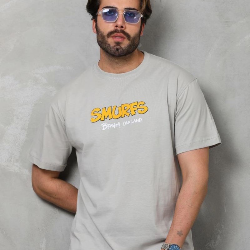 Erkek Kısa Kol Yazlık Tişört Bisiklet Yaka Baskılı Oversize T-Shirt - Gri Erkek Kısa Kol Yazlık Tişört Bisiklet Yaka Baskılı Oversize T-Shirt - Gri