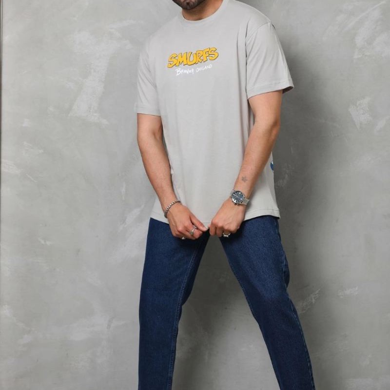 Erkek Kısa Kol Yazlık Tişört Bisiklet Yaka Baskılı Oversize T-Shirt - Gri Erkek Kısa Kol Yazlık Tişört Bisiklet Yaka Baskılı Oversize T-Shirt - Gri