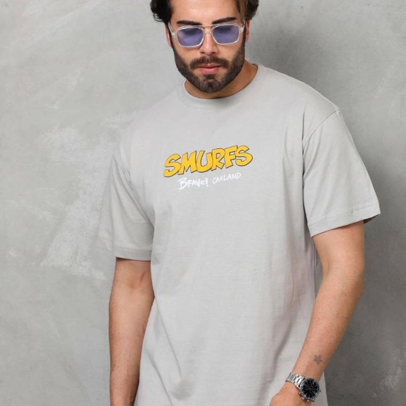 Erkek Kısa Kol Yazlık Tişört Bisiklet Yaka Baskılı Oversize T-Shirt - Gri Erkek Kısa Kol Yazlık Tişört Bisiklet Yaka Baskılı Oversize T-Shirt - Gri