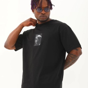 Erkek Kısa Kol Yazlık Tişört Bisiklet Yaka Baskılı Oversize T-Shirt - Siyah Erkek Kısa Kol Yazlık Tişört Bisiklet Yaka Baskılı Oversize T-Shirt - Siyah