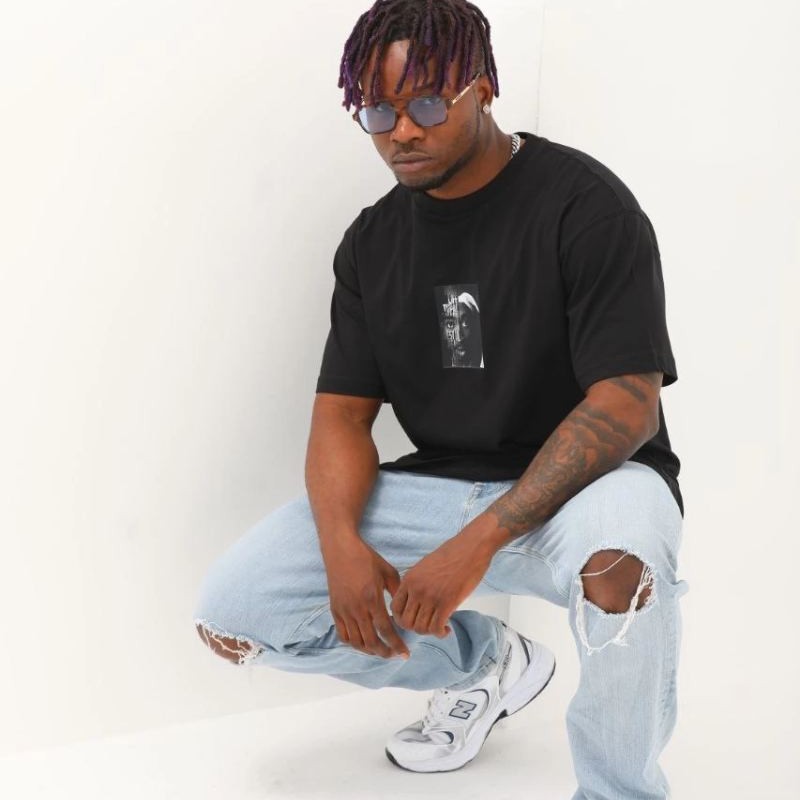 Erkek Kısa Kol Yazlık Tişört Bisiklet Yaka Baskılı Oversize T-Shirt - Siyah Erkek Kısa Kol Yazlık Tişört Bisiklet Yaka Baskılı Oversize T-Shirt - Siyah