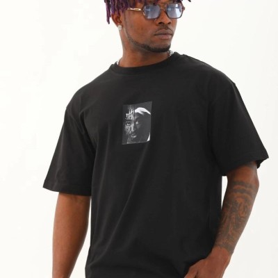 Erkek Kısa Kol Yazlık Tişört Bisiklet Yaka Baskılı Oversize T-Shirt - Siyah Erkek Kısa Kol Yazlık Tişört Bisiklet Yaka Baskılı Oversize T-Shirt - Siyah