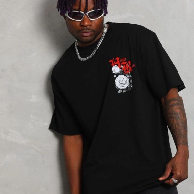 Erkek Kısa Kol Yazlık Tişört Bisiklet Yaka Baskılı Oversize T-Shirt - Siyah Erkek Kısa Kol Yazlık Tişört Bisiklet Yaka Baskılı Oversize T-Shirt - Siyah
