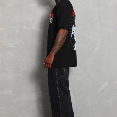 Erkek Kısa Kol Yazlık Tişört Bisiklet Yaka Baskılı Oversize T-Shirt - Siyah Erkek Kısa Kol Yazlık Tişört Bisiklet Yaka Baskılı Oversize T-Shirt - Siyah