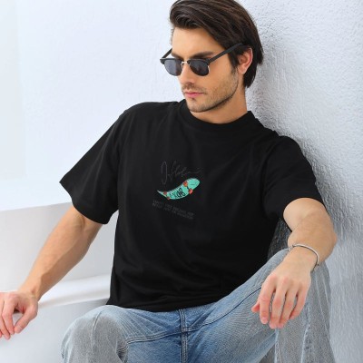 Erkek Kısa Kol Yazlık Tişört Bisiklet Yaka Baskılı Oversize T-Shirt - Siyah Erkek Kısa Kol Yazlık Tişört Bisiklet Yaka Baskılı Oversize T-Shirt - Siyah
