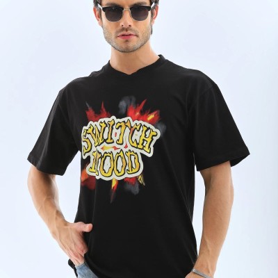 Erkek Kısa Kol Yazlık Tişört Bisiklet Yaka Baskılı Oversize T-Shirt - Siyah Erkek Kısa Kol Yazlık Tişört Bisiklet Yaka Baskılı Oversize T-Shirt - Siyah