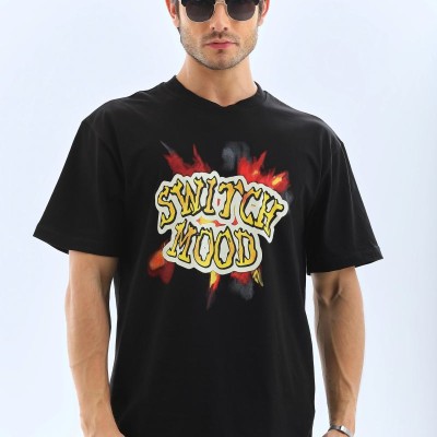 Erkek Kısa Kol Yazlık Tişört Bisiklet Yaka Baskılı Oversize T-Shirt - Siyah Erkek Kısa Kol Yazlık Tişört Bisiklet Yaka Baskılı Oversize T-Shirt - Siyah