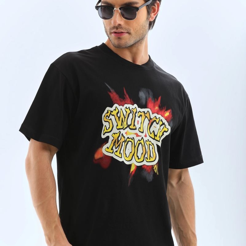 Erkek Kısa Kol Yazlık Tişört Bisiklet Yaka Baskılı Oversize T-Shirt - Siyah Erkek Kısa Kol Yazlık Tişört Bisiklet Yaka Baskılı Oversize T-Shirt - Siyah