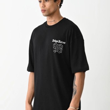 Erkek Kısa Kol Yazlık Tişört Bisiklet Yaka Baskılı Oversize T-Shirt - Siyah Erkek Kısa Kol Yazlık Tişört Bisiklet Yaka Baskılı Oversize T-Shirt - Siyah
