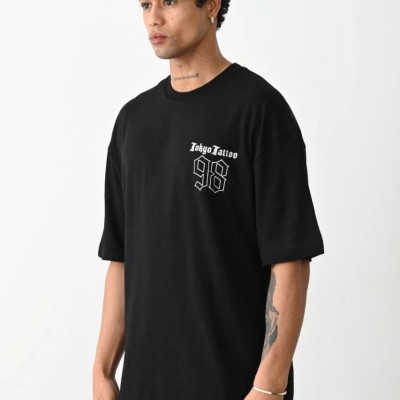 Erkek Kısa Kol Yazlık Tişört Bisiklet Yaka Baskılı Oversize T-Shirt - Siyah Erkek Kısa Kol Yazlık Tişört Bisiklet Yaka Baskılı Oversize T-Shirt - Siyah