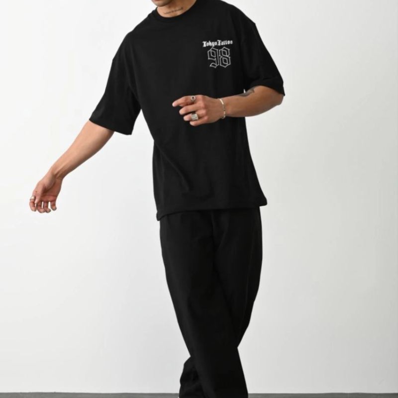 Erkek Kısa Kol Yazlık Tişört Bisiklet Yaka Baskılı Oversize T-Shirt - Siyah Erkek Kısa Kol Yazlık Tişört Bisiklet Yaka Baskılı Oversize T-Shirt - Siyah