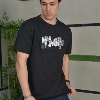 Erkek Kısa Kol Yazlık Tişört Bisiklet Yaka Baskılı Oversize T-Shirt - Siyah Erkek Kısa Kol Yazlık Tişört Bisiklet Yaka Baskılı Oversize T-Shirt - Siyah