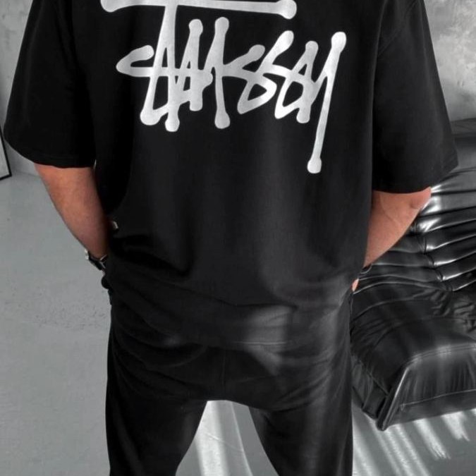 Erkek Kısa Kol Yazlık Tişört Bisiklet Yaka Baskılı Oversize T-Shirt - Siyah Erkek Kısa Kol Yazlık Tişört Bisiklet Yaka Baskılı Oversize T-Shirt - Siyah