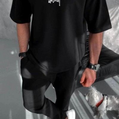 Erkek Kısa Kol Yazlık Tişört Bisiklet Yaka Baskılı Oversize T-Shirt - Siyah Erkek Kısa Kol Yazlık Tişört Bisiklet Yaka Baskılı Oversize T-Shirt - Siyah