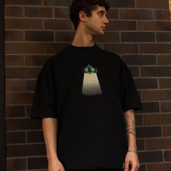 Erkek Kısa Kol Yazlık Tişört Bisiklet Yaka Baskılı Oversize T-Shirt - Siyah Erkek Kısa Kol Yazlık Tişört Bisiklet Yaka Baskılı Oversize T-Shirt - Siyah