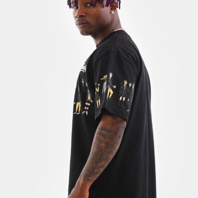 Erkek Kısa Kol Yazlık Tişört Bisiklet Yaka Baskılı Oversize T-Shirt - Siyah Erkek Kısa Kol Yazlık Tişört Bisiklet Yaka Baskılı Oversize T-Shirt - Siyah
