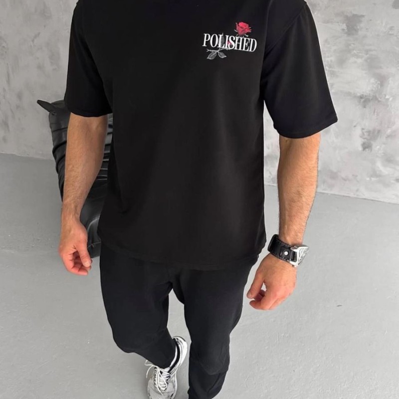 Erkek Kısa Kol Yazlık Tişört Bisiklet Yaka Baskılı Oversize T-Shirt - Siyah Erkek Kısa Kol Yazlık Tişört Bisiklet Yaka Baskılı Oversize T-Shirt - Siyah