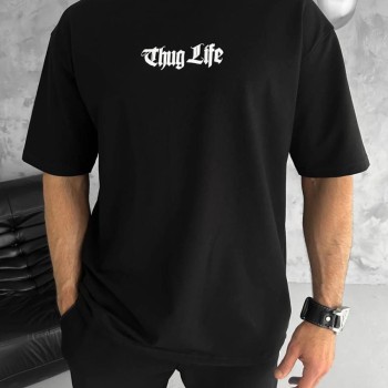 Erkek Kısa Kol Yazlık Tişört Bisiklet Yaka Baskılı Oversize T-Shirt - Siyah Erkek Kısa Kol Yazlık Tişört Bisiklet Yaka Baskılı Oversize T-Shirt - Siyah