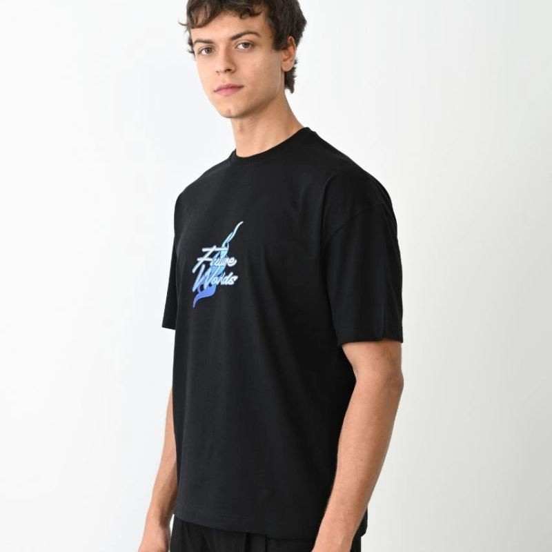Erkek Kısa Kol Yazlık Tişört Bisiklet Yaka Baskılı Oversize T-Shirt - Siyah Erkek Kısa Kol Yazlık Tişört Bisiklet Yaka Baskılı Oversize T-Shirt - Siyah