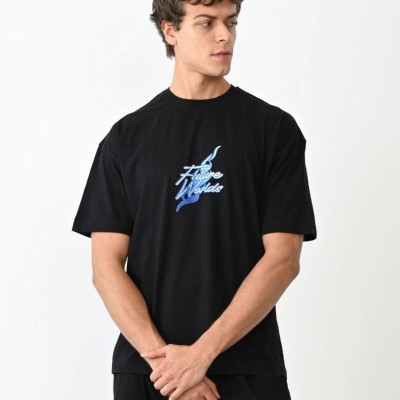 Erkek Kısa Kol Yazlık Tişört Bisiklet Yaka Baskılı Oversize T-Shirt - Siyah Erkek Kısa Kol Yazlık Tişört Bisiklet Yaka Baskılı Oversize T-Shirt - Siyah