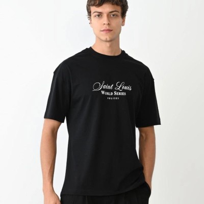 Erkek Kısa Kol Yazlık Tişört Bisiklet Yaka Baskılı Oversize T-Shirt - Siyah Erkek Kısa Kol Yazlık Tişört Bisiklet Yaka Baskılı Oversize T-Shirt - Siyah