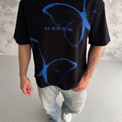 Erkek Kısa Kol Yazlık Tişört Bisiklet Yaka Baskılı Oversize T-Shirt - Siyah Erkek Kısa Kol Yazlık Tişört Bisiklet Yaka Baskılı Oversize T-Shirt - Siyah