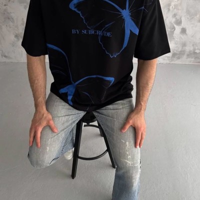Erkek Kısa Kol Yazlık Tişört Bisiklet Yaka Baskılı Oversize T-Shirt - Siyah Erkek Kısa Kol Yazlık Tişört Bisiklet Yaka Baskılı Oversize T-Shirt - Siyah