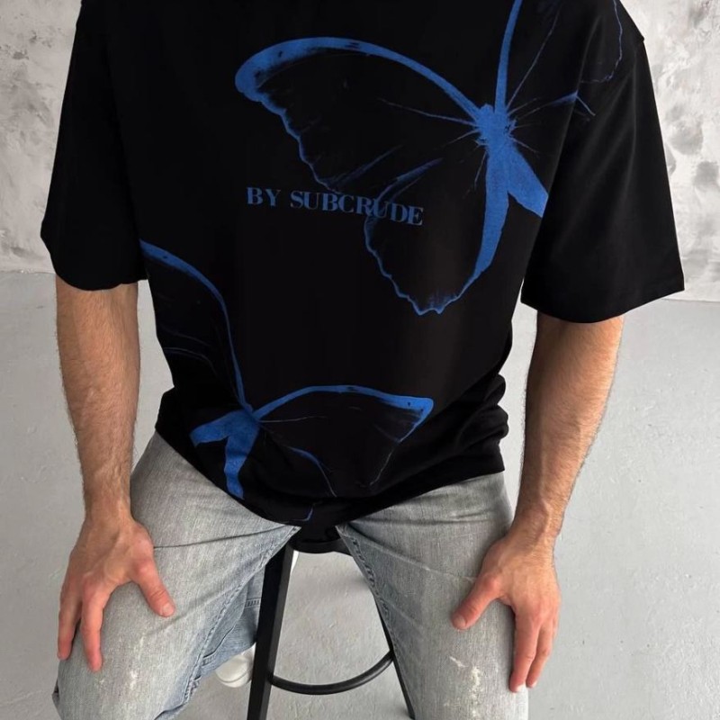 Erkek Kısa Kol Yazlık Tişört Bisiklet Yaka Baskılı Oversize T-Shirt - Siyah Erkek Kısa Kol Yazlık Tişört Bisiklet Yaka Baskılı Oversize T-Shirt - Siyah