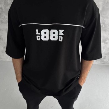 Erkek Kısa Kol Yazlık Tişört Bisiklet Yaka Baskılı Oversize T-Shirt - Siyah Erkek Kısa Kol Yazlık Tişört Bisiklet Yaka Baskılı Oversize T-Shirt - Siyah