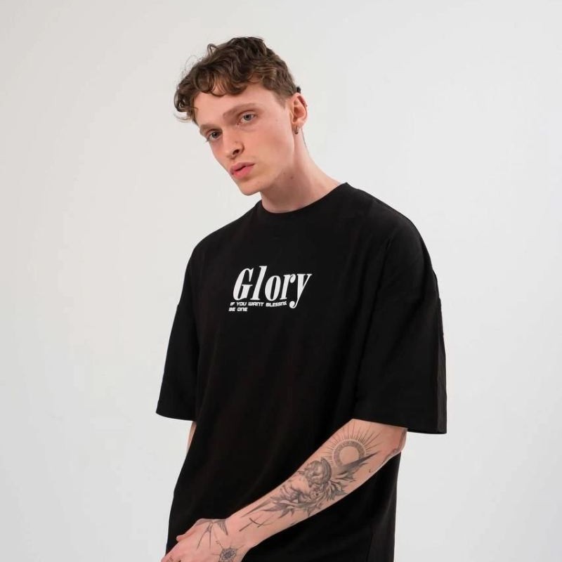 Erkek Kısa Kol Yazlık Tişört Bisiklet Yaka Baskılı Oversize T-Shirt - Siyah Erkek Kısa Kol Yazlık Tişört Bisiklet Yaka Baskılı Oversize T-Shirt - Siyah