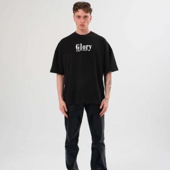 Erkek Kısa Kol Yazlık Tişört Bisiklet Yaka Baskılı Oversize T-Shirt -  Siyah