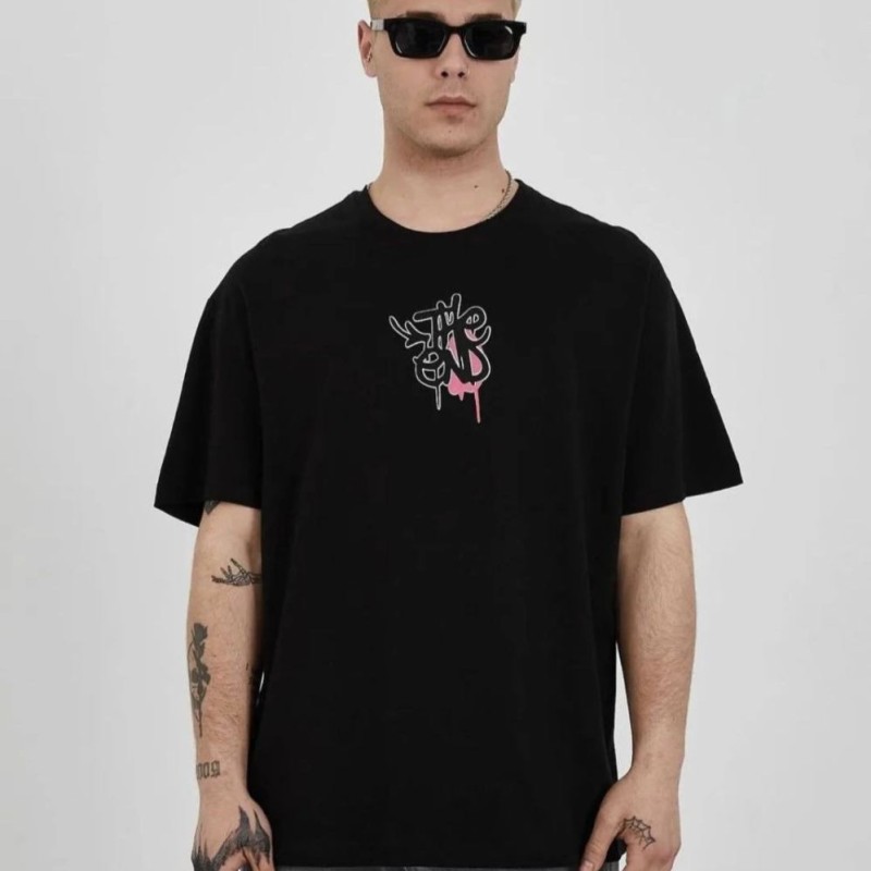 Erkek Kısa Kol Yazlık Tişört Bisiklet Yaka Baskılı Oversize T-Shirt - Siyah Erkek Kısa Kol Yazlık Tişört Bisiklet Yaka Baskılı Oversize T-Shirt - Siyah