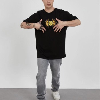 Erkek Kısa Kol Yazlık Tişört Bisiklet Yaka Baskılı Oversize T-Shirt - Siyah Erkek Kısa Kol Yazlık Tişört Bisiklet Yaka Baskılı Oversize T-Shirt - Siyah